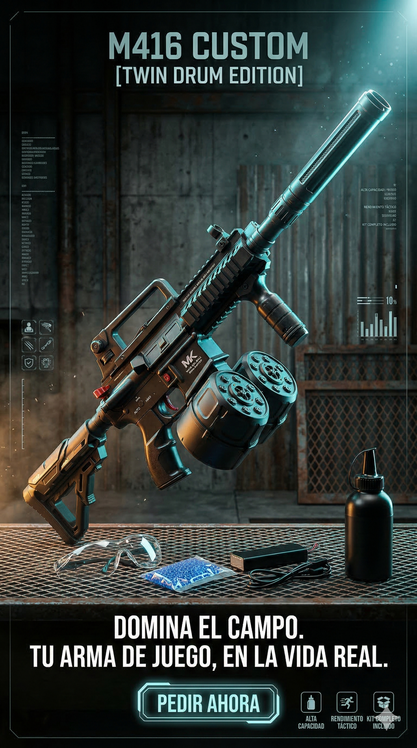 JUGUETE de Hidrogel Automático HK416 Doble Cañón - Juguete Seguro