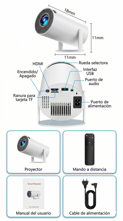Proyector Inteligente HY300 Pro | Android 11, Soporte 4K y Pantalla de hasta 130"